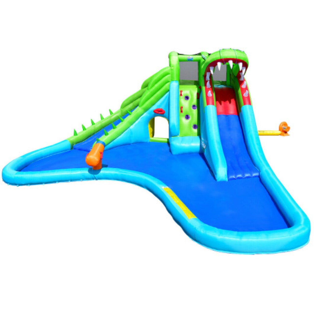 Crocodile-Themed Inflatable Water Slide and Bounce House with Climbing Wall